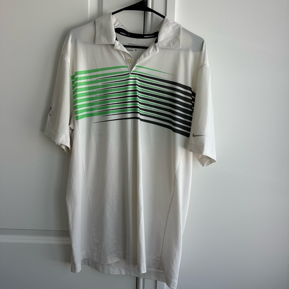 Nike Men's White and Green Striped Polo Shirt